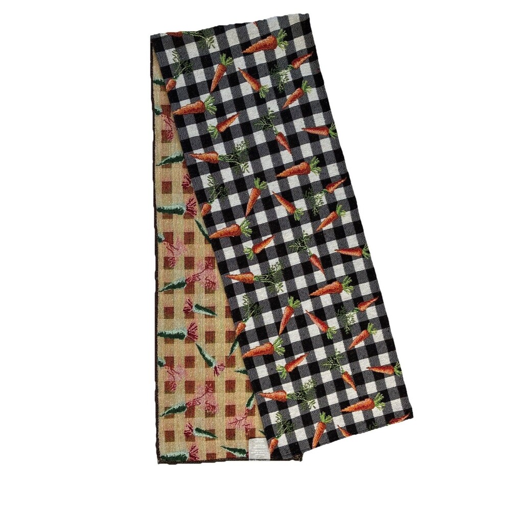 Tapestry Spring Easter Table Runner Black White Gingham Check Plaid Carrot Bunny